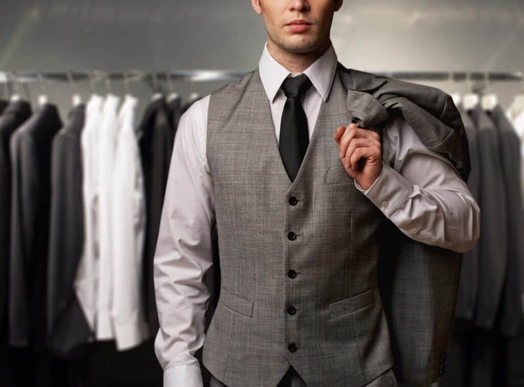 business man holding suit jacket for best suit tailor in thailand